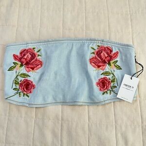 NWT Forever 21 Blue Floral Embroidered Women's Tube Top